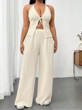 Wide-Leg Halter Jumpsuit in Cream